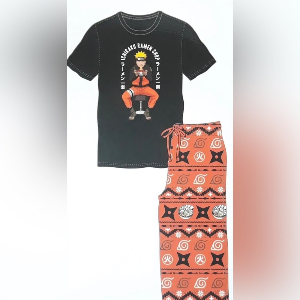 NARUTO SHIPPUDEN ANIME MEN'S 2 PIECE SLEEP TEE & PANT SET (SIZE S) NEW!!